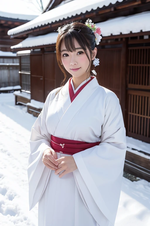 female、White kimono、snow