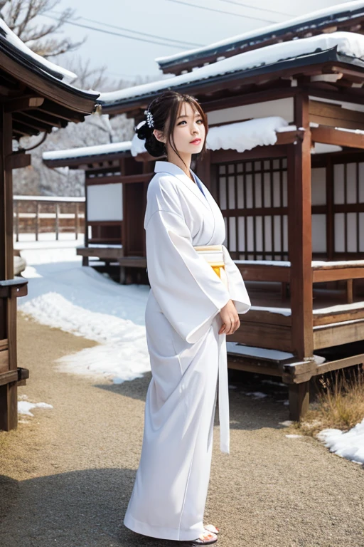 female、White kimono、snow