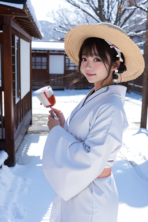 female、White kimono、snow