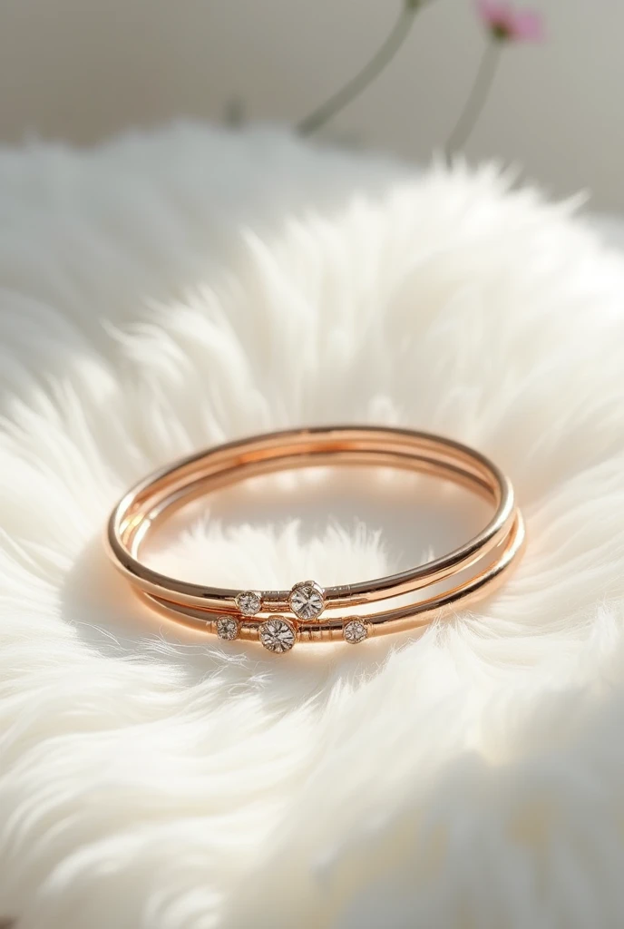elegant metal bangles pair on a white furry mat