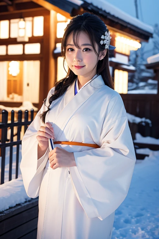 female、White kimono、snow、night
