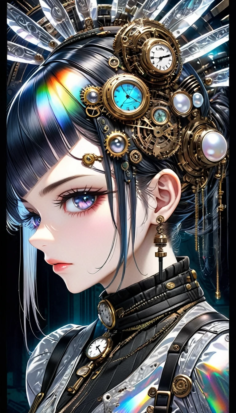 (cyberpunk, Clockpunk, Dieselpunk, Steampunk), work of art carved from pearl platinum crystal, background wide variety punks, (ultra detailed, absolutely resolution, best quality:1.3), 2.5D, delicate and dynamic effects, iridescent lighting effects, artistic photography, hyper realistic