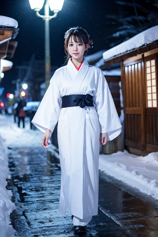 female、White kimono、snow、night