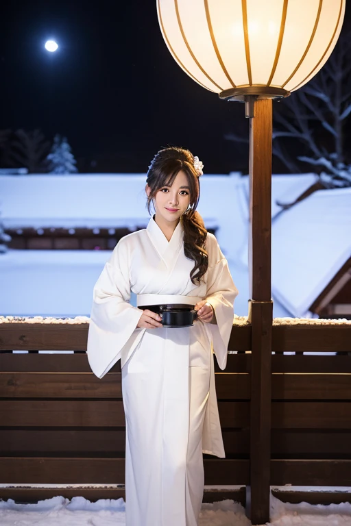 female、White kimono、snow、night