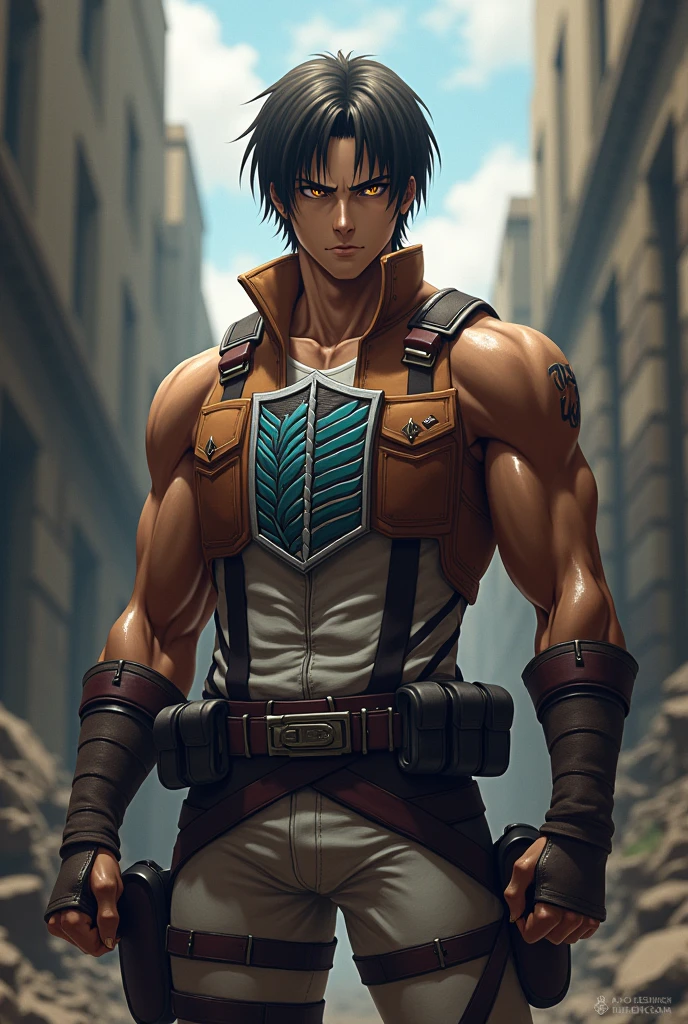 Create Eren Jagger from Shingeki no Kyojin with the Jagermeister shield on his chest