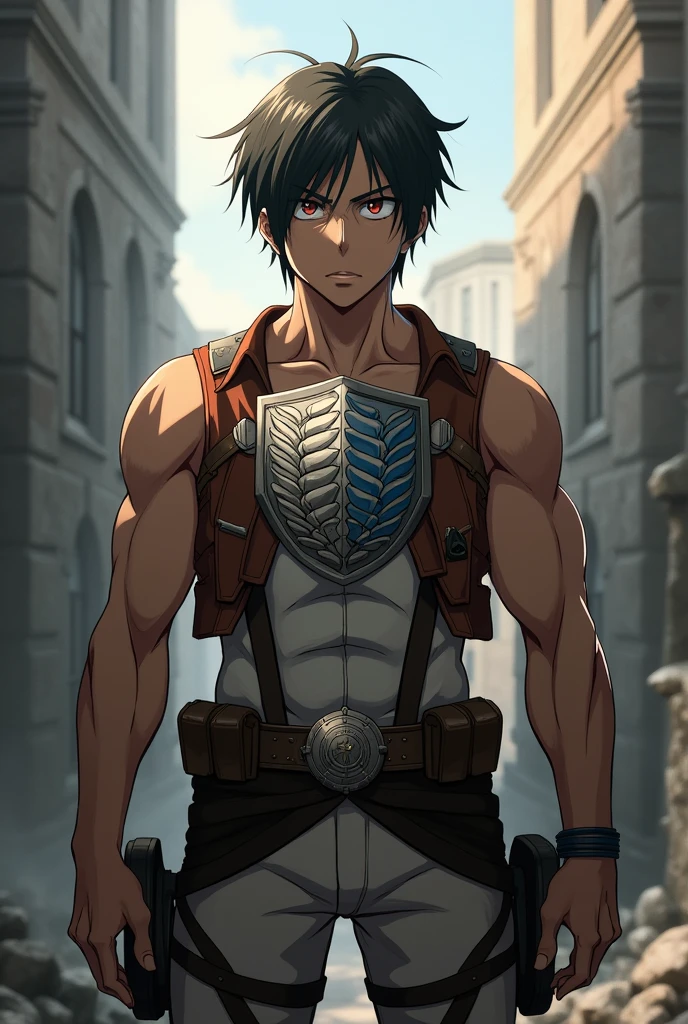 Create Eren Jagger from Shingeki no Kyojin with the Jagermeister shield on his chest