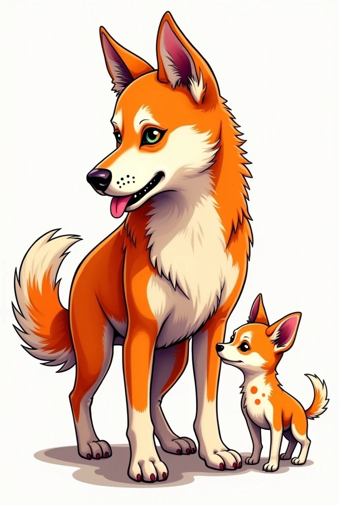 Tattoo an orange dog, Husky in front of a white Chihuahua with orange spots