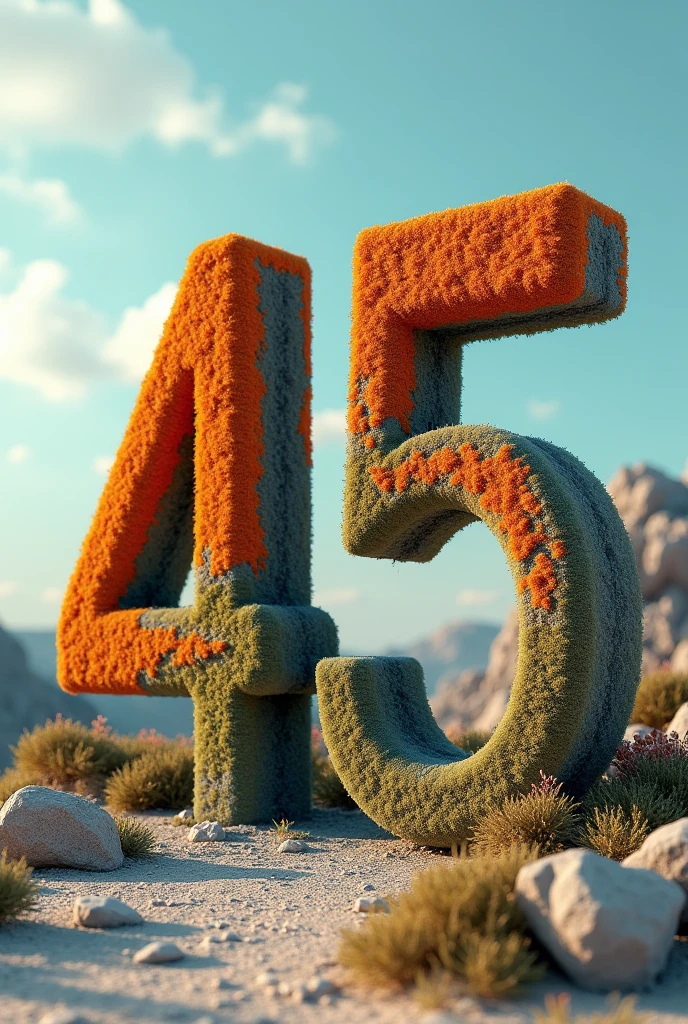 Create multiple images with the number 45 with different textures and models 
