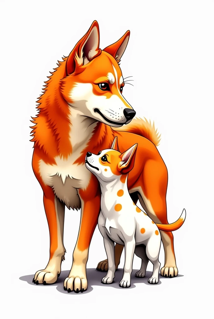 Tattoo an orange dog, Husky in front of a white Chihuahua with orange spots 
