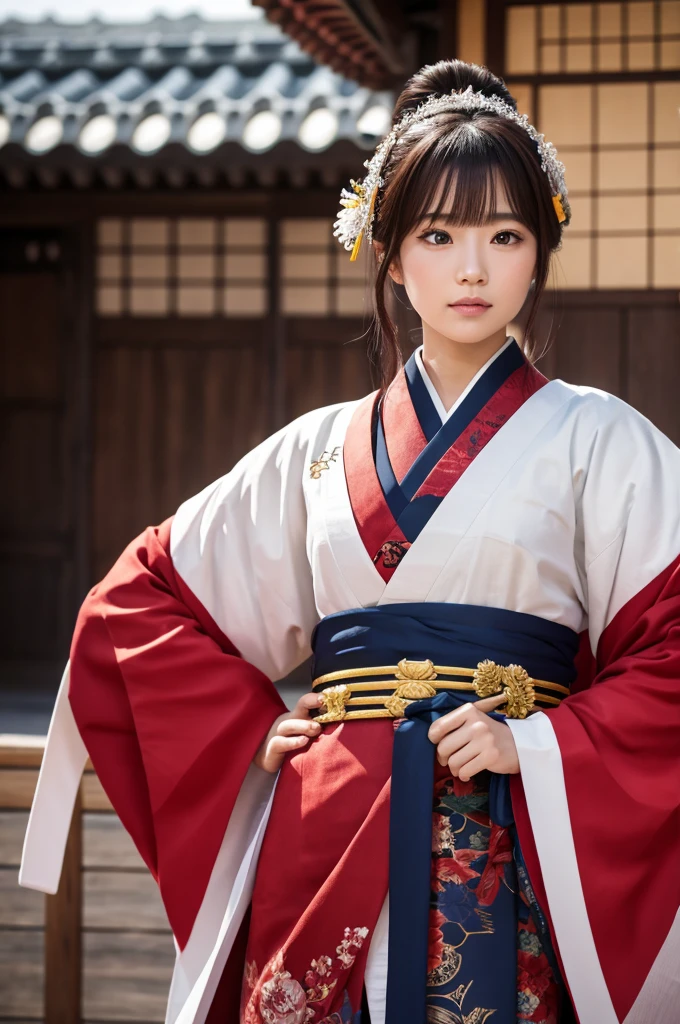 1girl, samurai suit, sakura trees, samurai sword, samurai helmet, serious, sitting, eyes closed