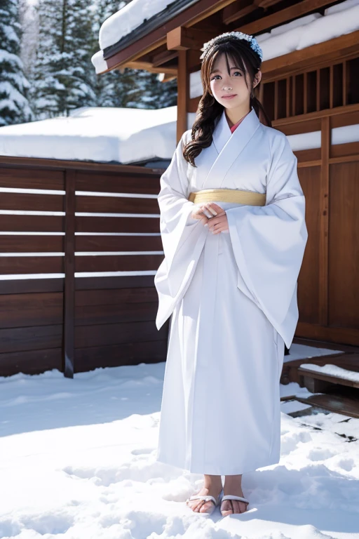 female、White kimono、snow