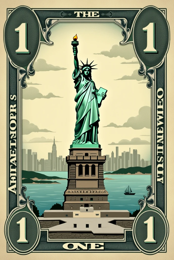 bill of $1 with the Statue of Liberty