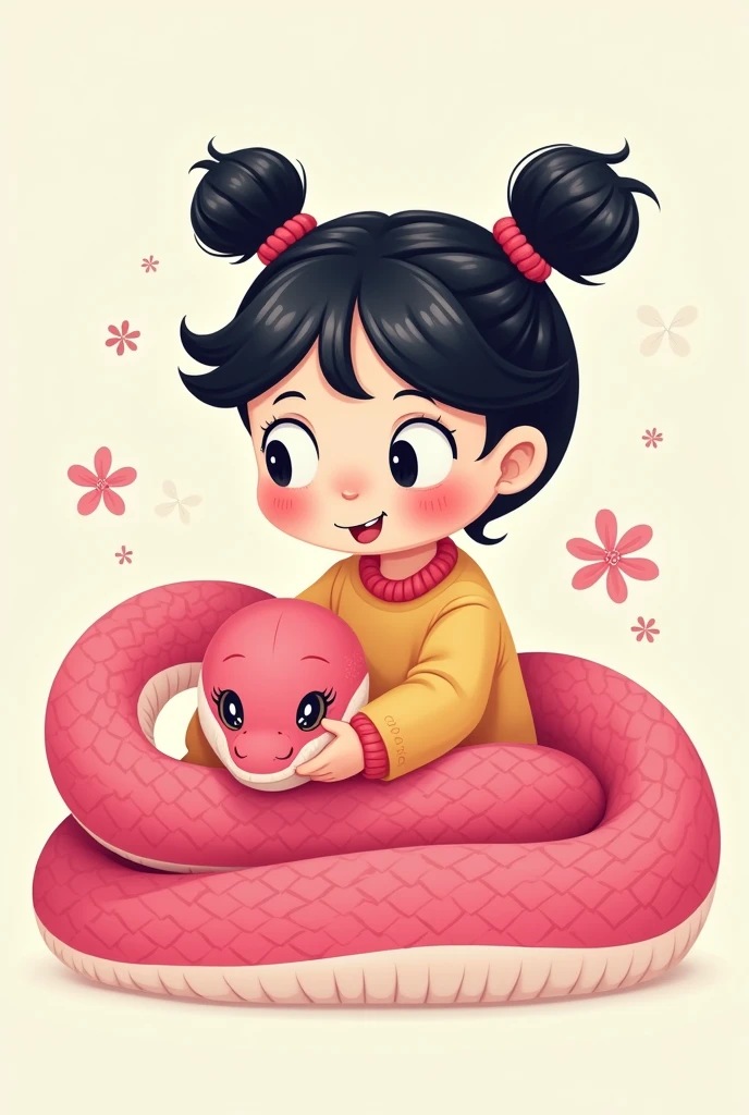 Isotype of a pink snake with a black-haired girl in cartoon style 