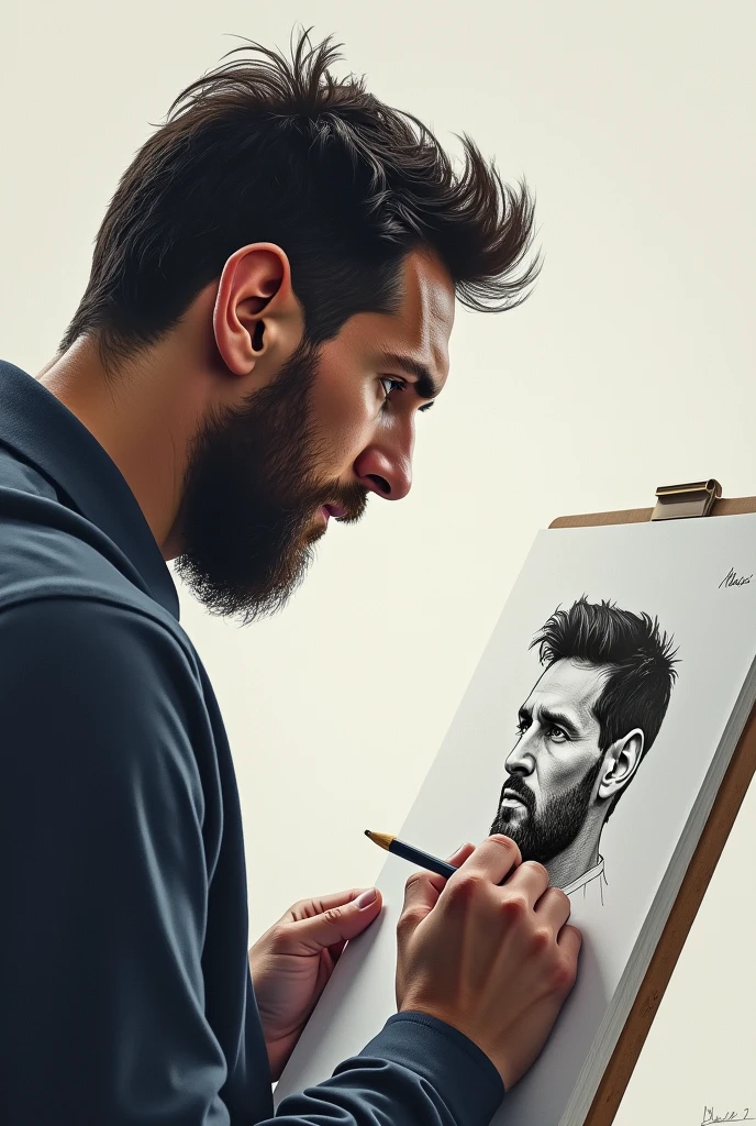 Messi is drawing messi's face