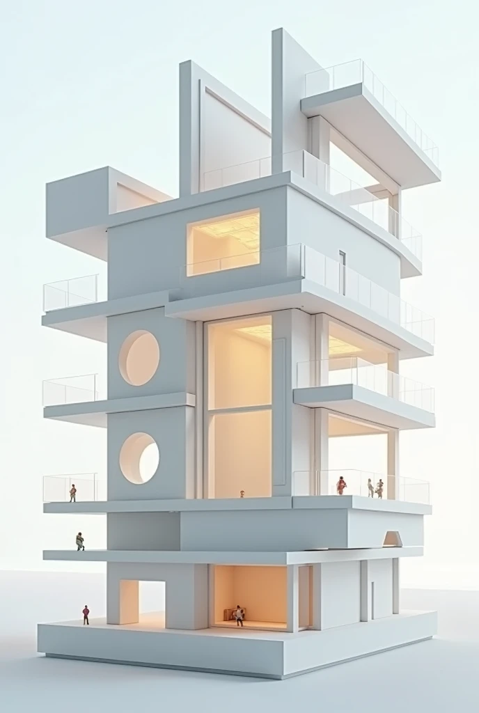 Based on conceptual models of permeability, spatial connectivity and transparency, using planes and verticals, generates a conceptual architectural model with a parallelepiped shape, that clearly shows public, private and intermediate spaces.