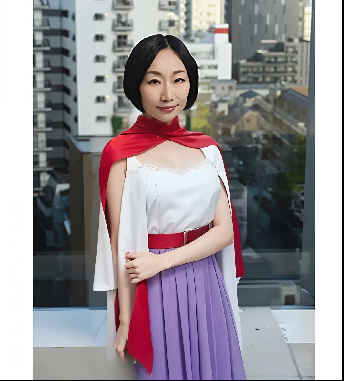 Purple Dress、Red belt、Red Cape
