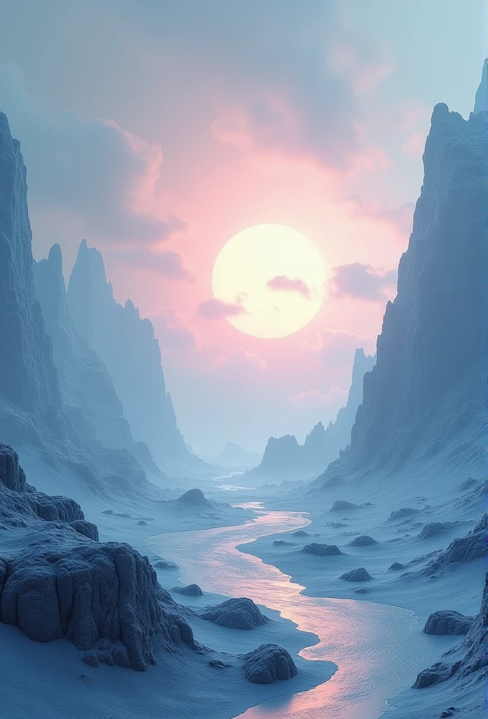 one world fixed color but softly light put on.The sky is unimaginable with fixed cold color land,in sharp contrast.