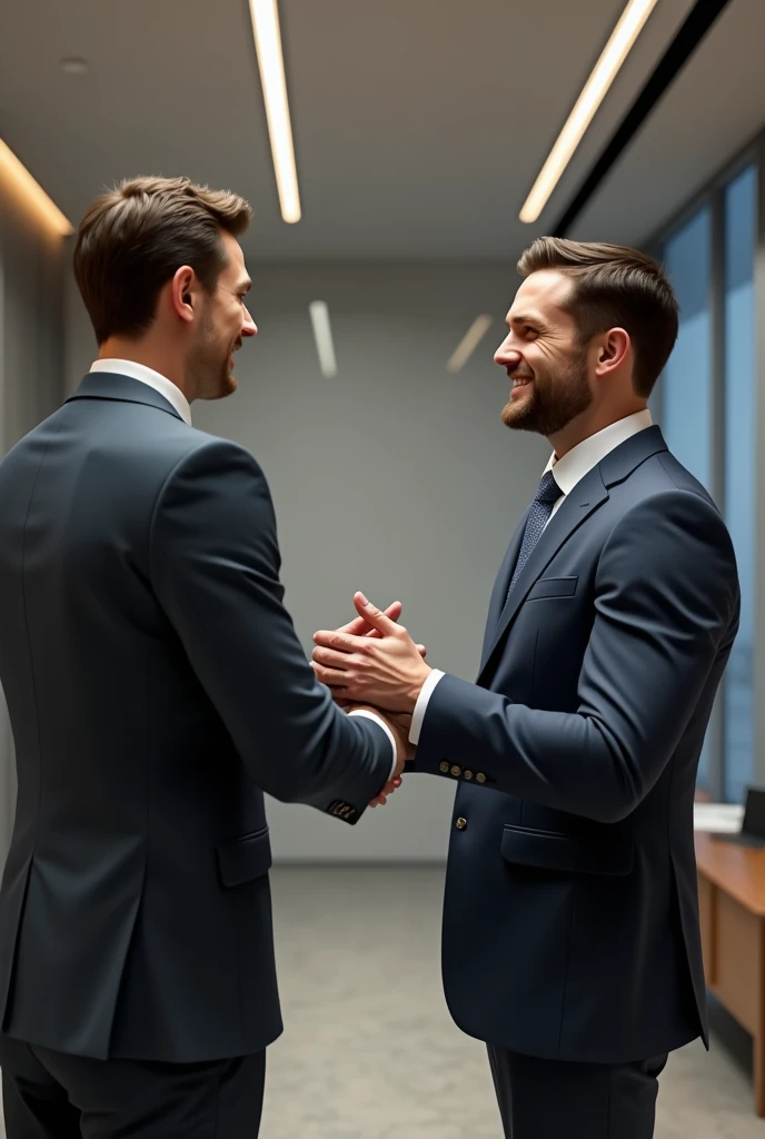 handshake between two winning men forming the letter M in 3D
