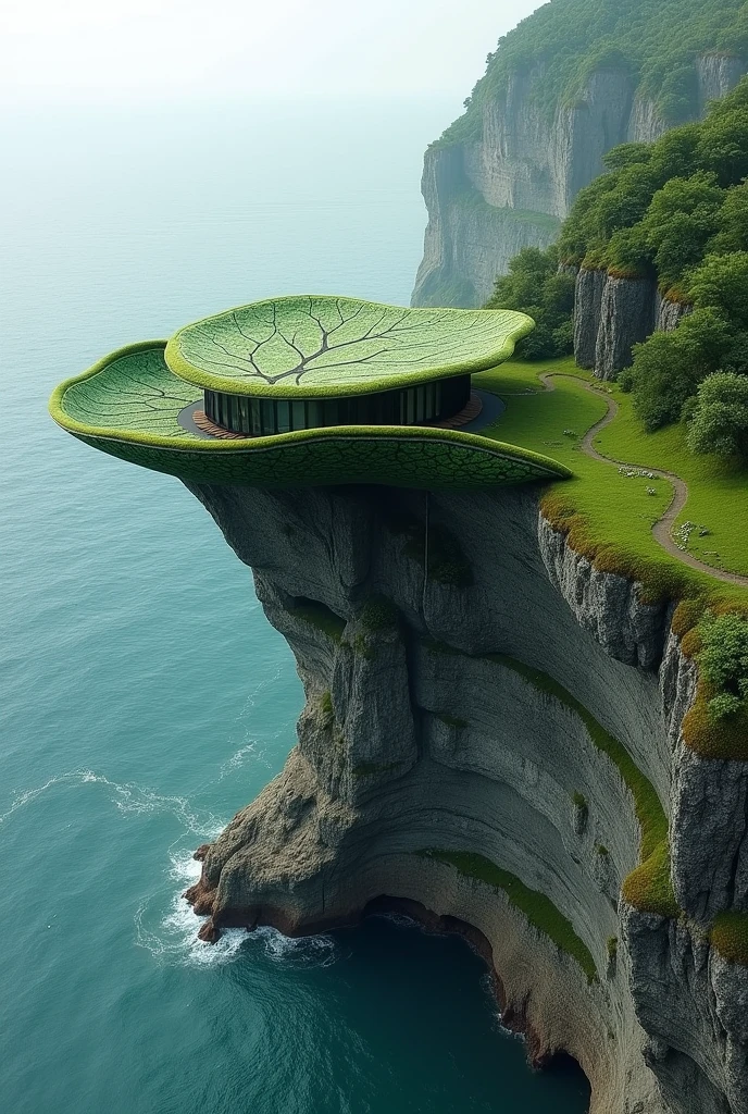 leaf shaped house on cliff