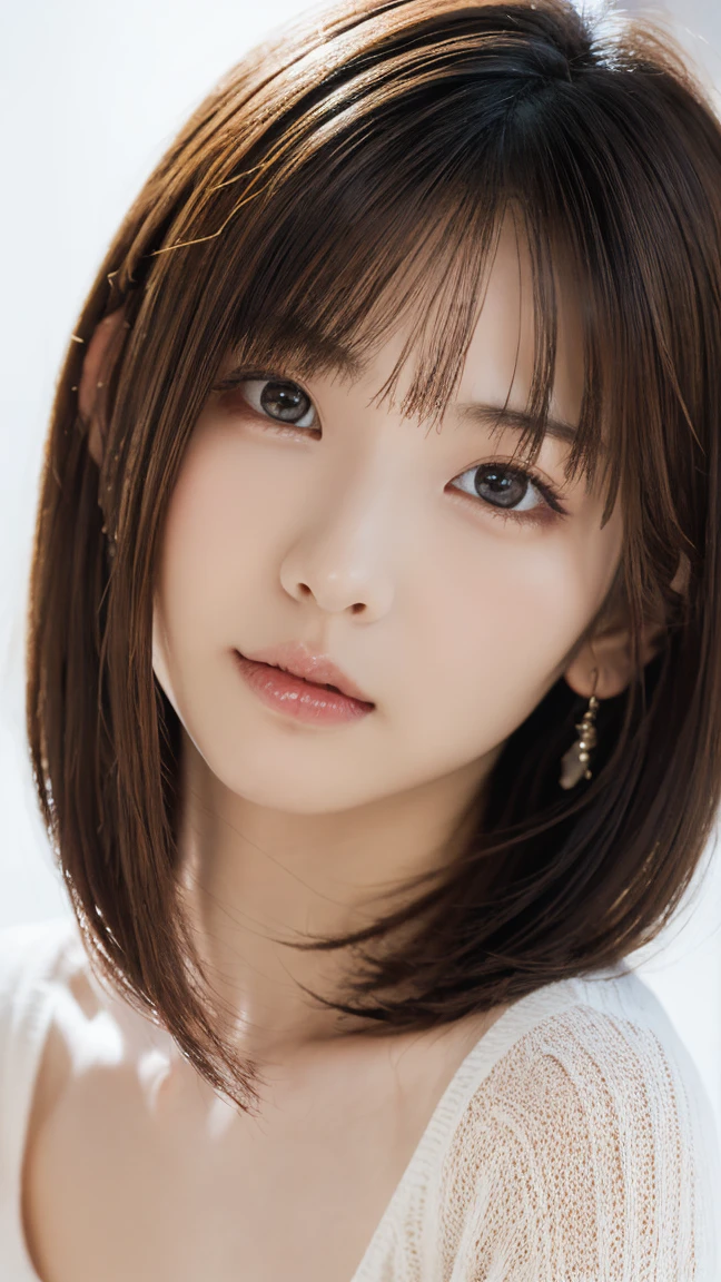 1 girl, (Spring is the season for casual wear.。:1.2), Very beautiful Japanese idol portraits,(( Face close-up:1.3))
(RAW Photos, Highest quality), (Realistic, Realistic:1.4), (masterpiece),
Very delicate and beautiful, Very detailed, 2k wallpaper, wonderful, finely, Very detailed CG Unity 8K 壁紙, Very detailed, High resolution, Soft Light,
Beautiful detailed girl, Very detailed目と顔, Beautiful and sophisticated nose, Big beautiful eyes, Cinema Lighting,
(Simple light color background:1.3),
(Medium Hair), (Parted bangs),
Complete Anatomy, Slender body,Big Breasts, Sensual look