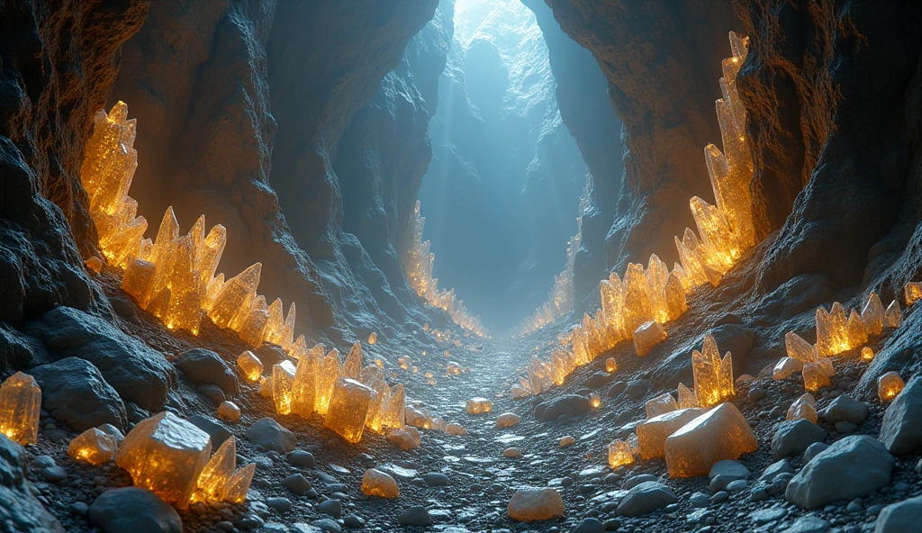 There are many crystal and gold ores under the ground.（best quality，4K，8k，High level，masterpiece：1.2），Ultra Detailed，（lifelike，Photo real，Photo real：1.37）