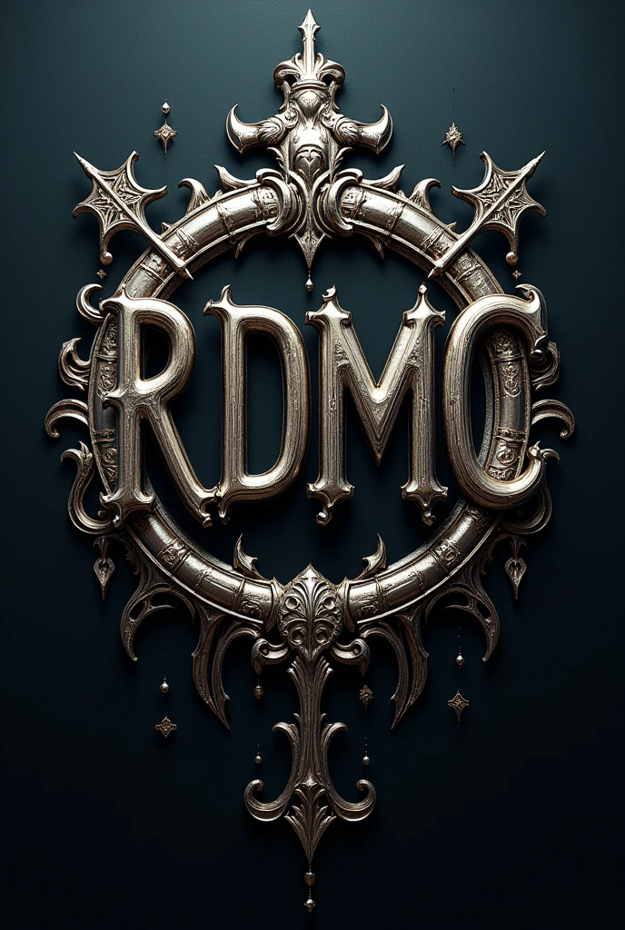 The letters (RDMC) in shiny chrome texture, in gothic style aceking 