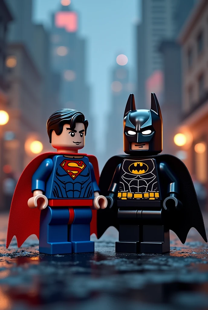 Superman and Batman in lego art, night