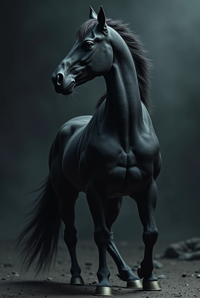 a Centaur, black, Toned Muscles, expensive, Cool silhouette, superhuman power, Strong Will, Impact, shock wave, dark background,