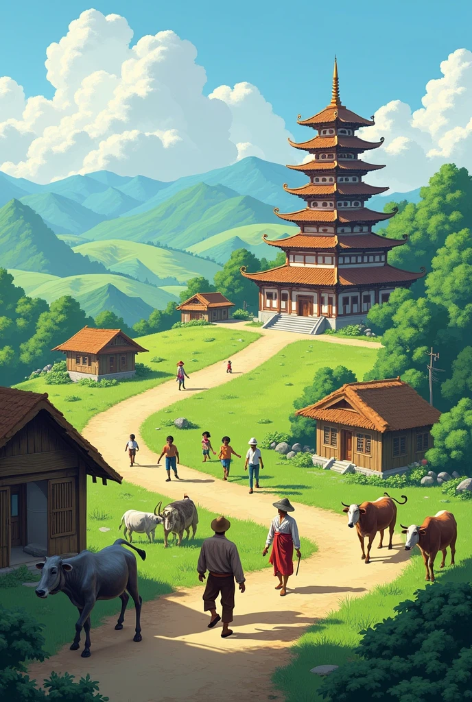   Cattle farmers in rural villages have schools and pagodas