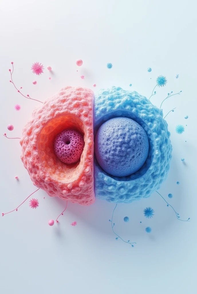 Make me a picture of a cancer cell and a healthy one