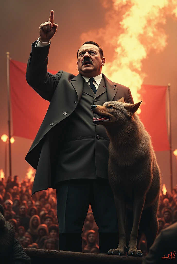 who is very angry and has raised one finger and also has a staff animal with him and he speaks in front of people is very dangerous.