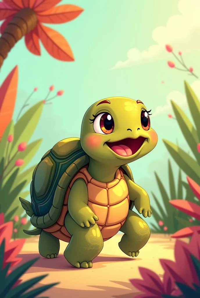 A turtle in 2d cartoon