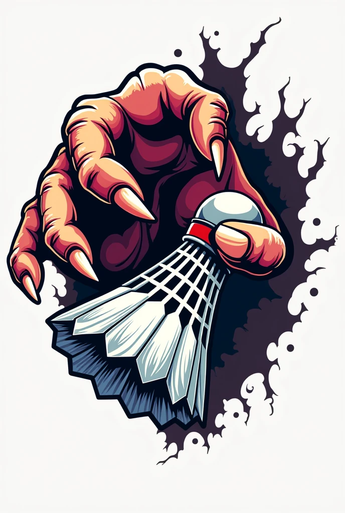 Make a badminton logo with a hand clawing at a shuttlecock
