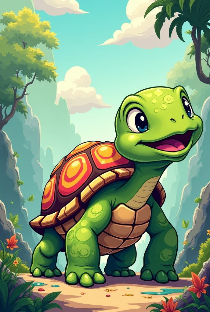 A big turtle in 2d cartoon