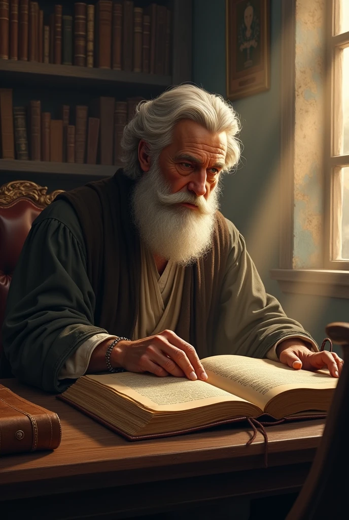 It creates an image of a philosopher looking at the Bible.