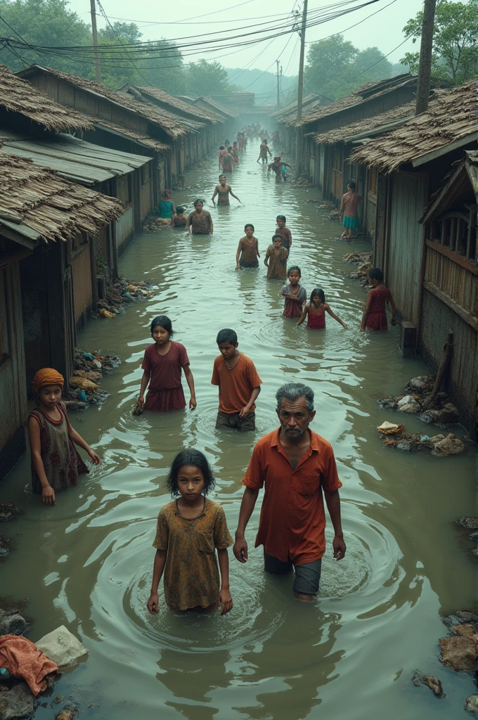 Villagers inundated by flood water