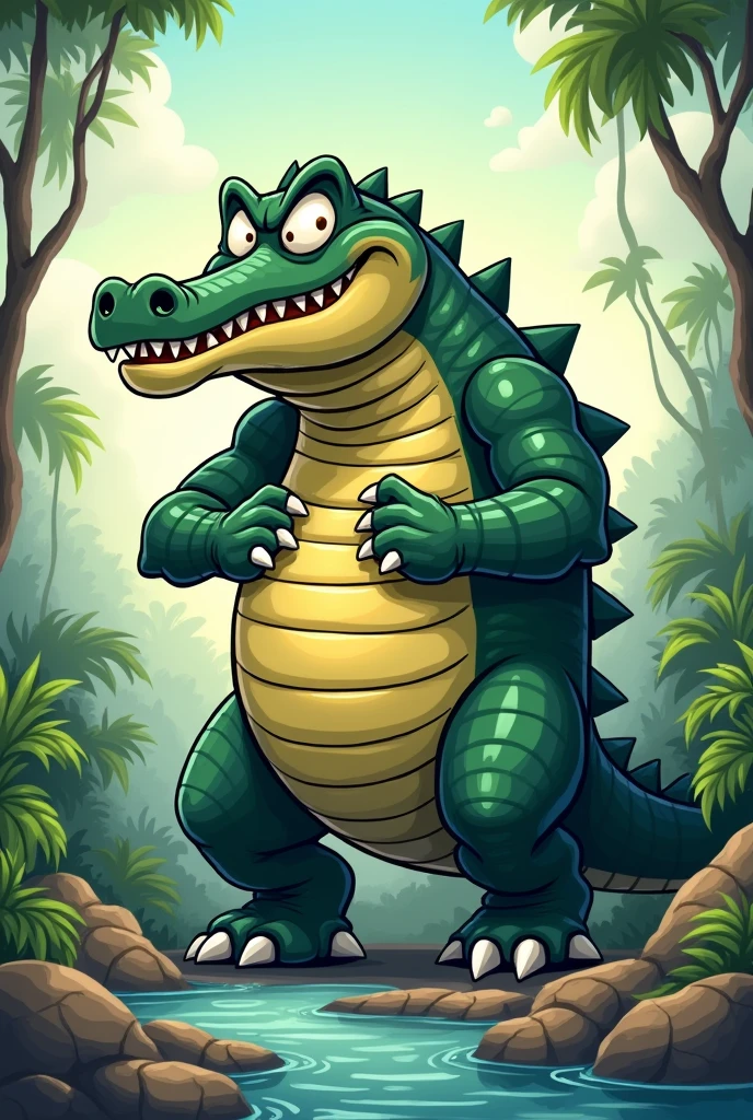 A big crocodile in 2d cartoon