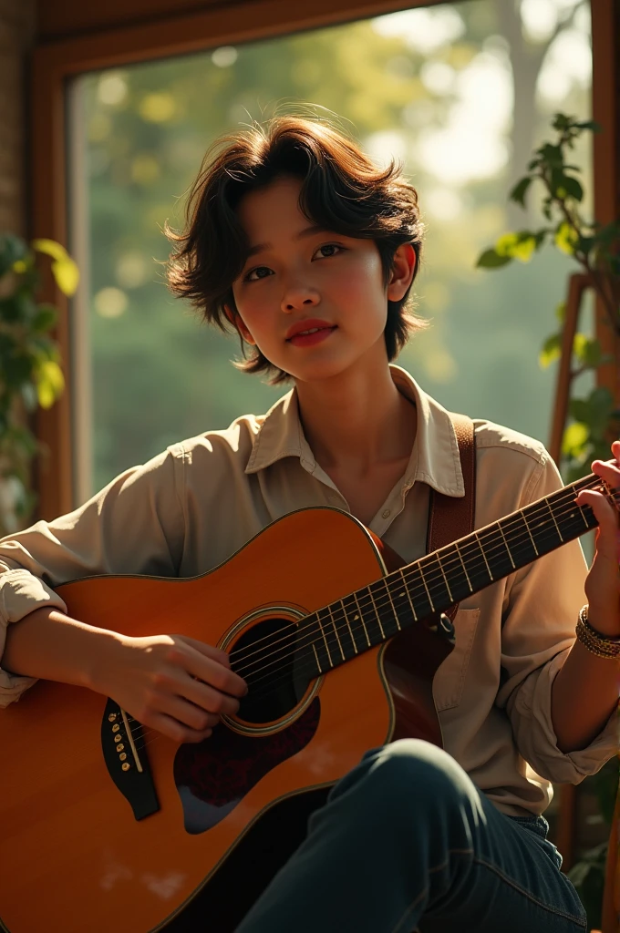 person playing guitar 
