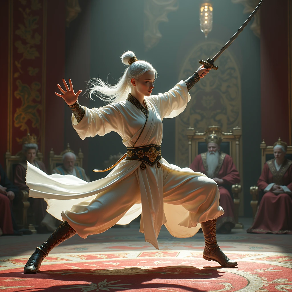 A porcelain-skinned female warrior performs magnificent martial arts before the king、Dungeons&Dragons