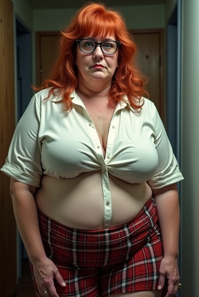 Fat redhead glasses schoolgirl costume mature saggy