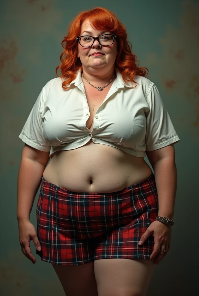 Fat redhead glasses schoolgirl costume mature saggy