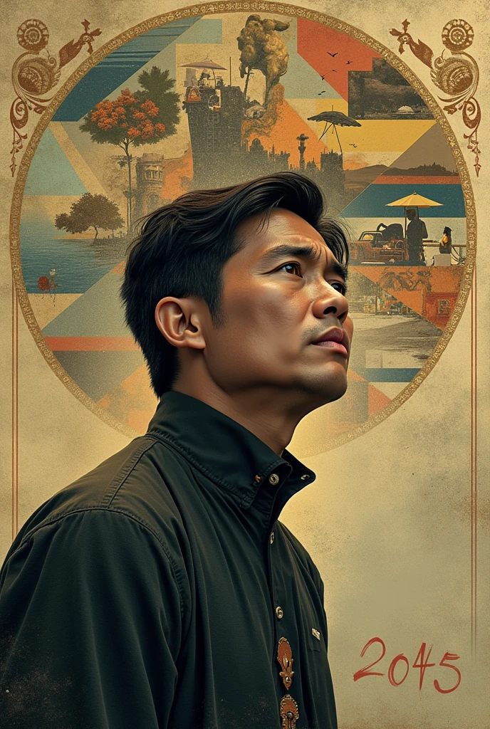 INDONESIA'S WORRY POSTER WILL BECOME GOLDEN OR JUST ANXIOUS IN 2045, ALSO GIVE SOME PICTURES OF SOME CURRENT ISSUES TO GET AN PICTURE OF WHAT 2045 WILL BE WITH TEXT