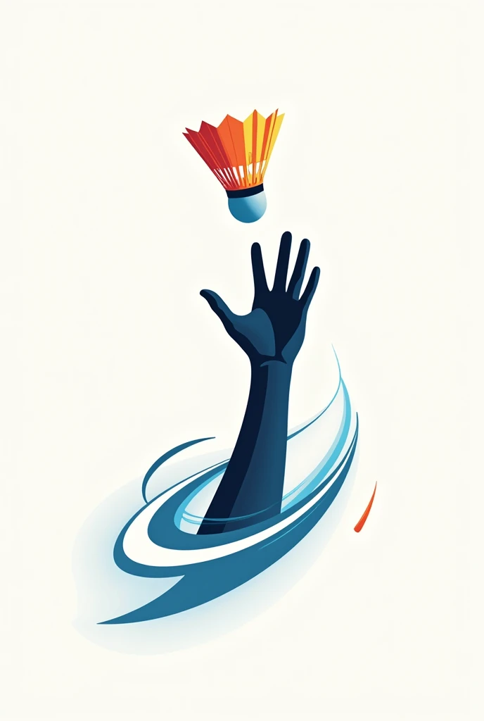 Make a badminton logo with a hand reaching for the sky and a shuttlecock
