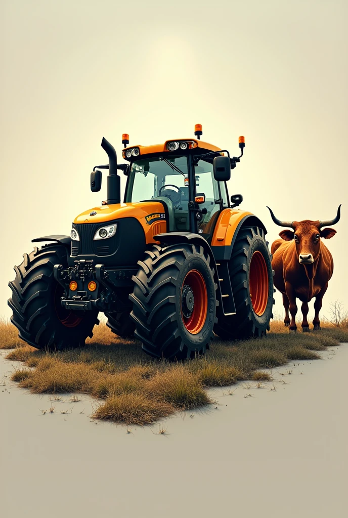 Tractor logo in 4D with oxen next to it