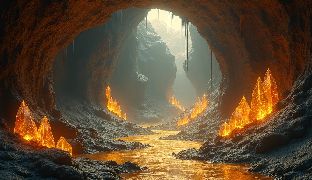 There are gold veins and crystal ores under the ground(best quality,4K,8k,High level,masterpiece:1.2),Ultra Detailed,(lifelike,Photo real,Photo real:1.37)