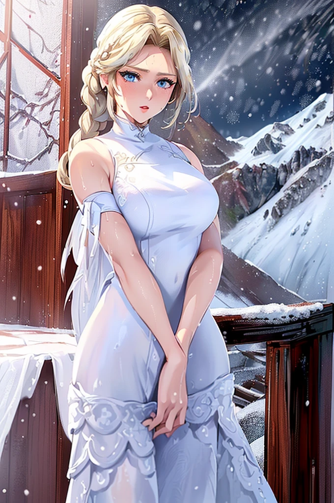 Masterpiece
(Blonde woman,The facial expression is accurate,very red lips,Anime style face,greenish blue eyes )
Group
((((The location is Fuyuyama))))
((((The location is a winter mountain in a snowstorm.))))
((((The woman is wearing a white dress:1.5))))
8k((((Snow Woman))))
8k(((((Wet)))))
((Staring at me))
Emphasize the breasts and draw the body