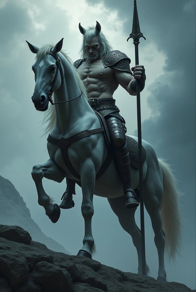 a Centaur, hold a long spear, Toned Muscles, Cool silhouette