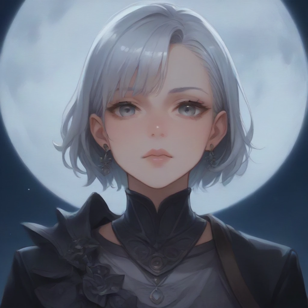 masterpiece, Amazing girl, Night Moon Full Moon, 1 female, Mature woman, elder sister, Royal elder sister, Cold Face, Poker face, Silver-white hair woman, Light pink lips, calm, Intellectuals, Three-banded grey eyes, Assassin&#39;s Dagger, Flower ball background, Hand details, Finger details, Facial details, Eye details,