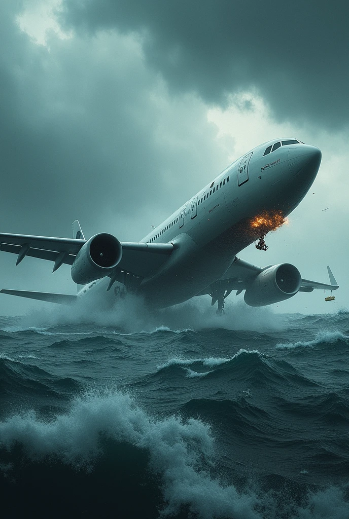 An air plane is sinking in a storm
