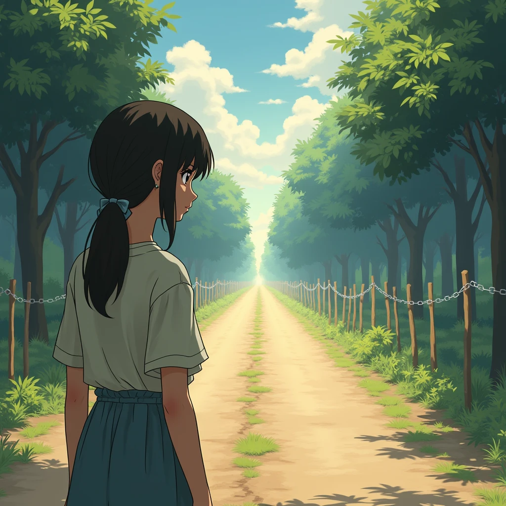 One girl, solo, High resolution, Gaze, Crossroads of Fate、YStand at a crossroads、The bright road to the right、The dark road to the left、High resolution, masterpiece, detail, 高いdetail, Highest quality, High-resolution model, Very detailed, Illustration, 8k octane, Anime Style, Renaissance, Soft Light,